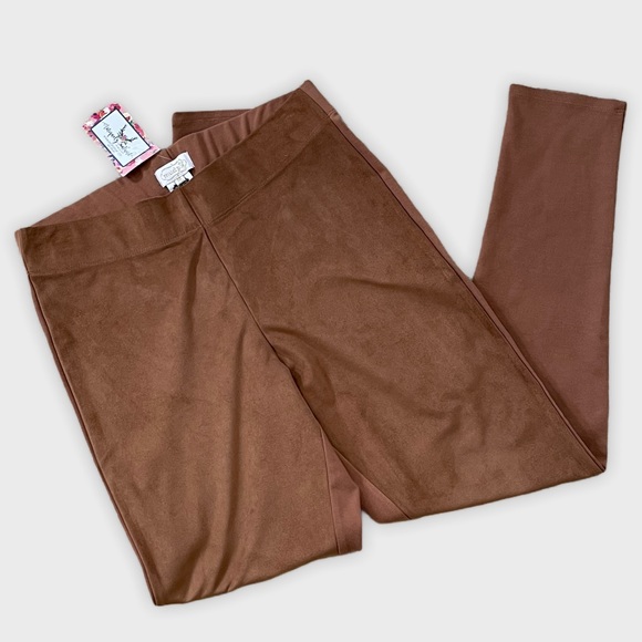 NWT Mud Pie Brown Faux Suede Pants Leggings size M - Picture 2 of 8